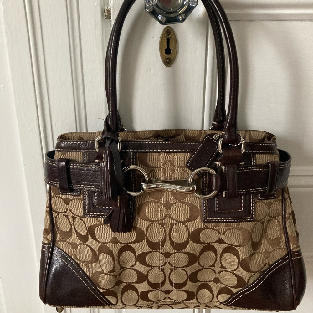 Vintage Coach signature Hampton canvas jacquard satchel